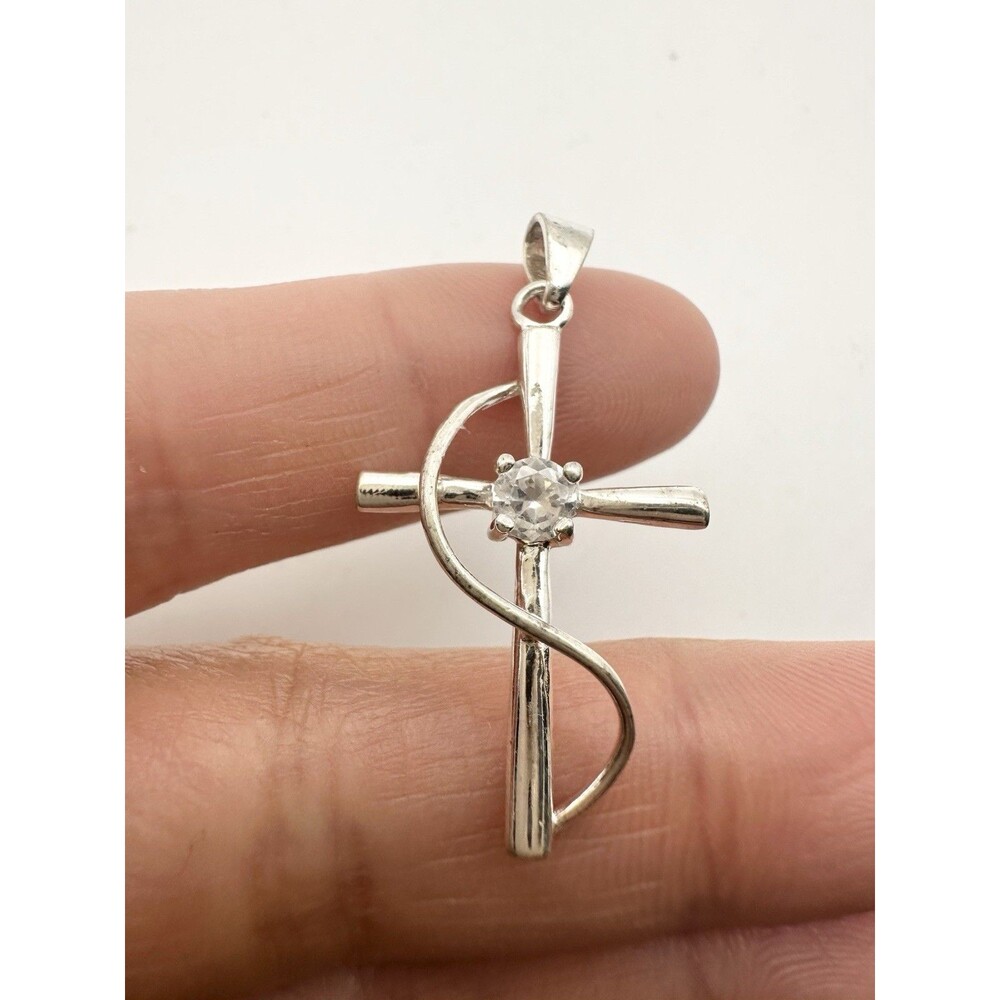 IBB Sterling Silver 925 Cross Pendant Charm CZ Religious